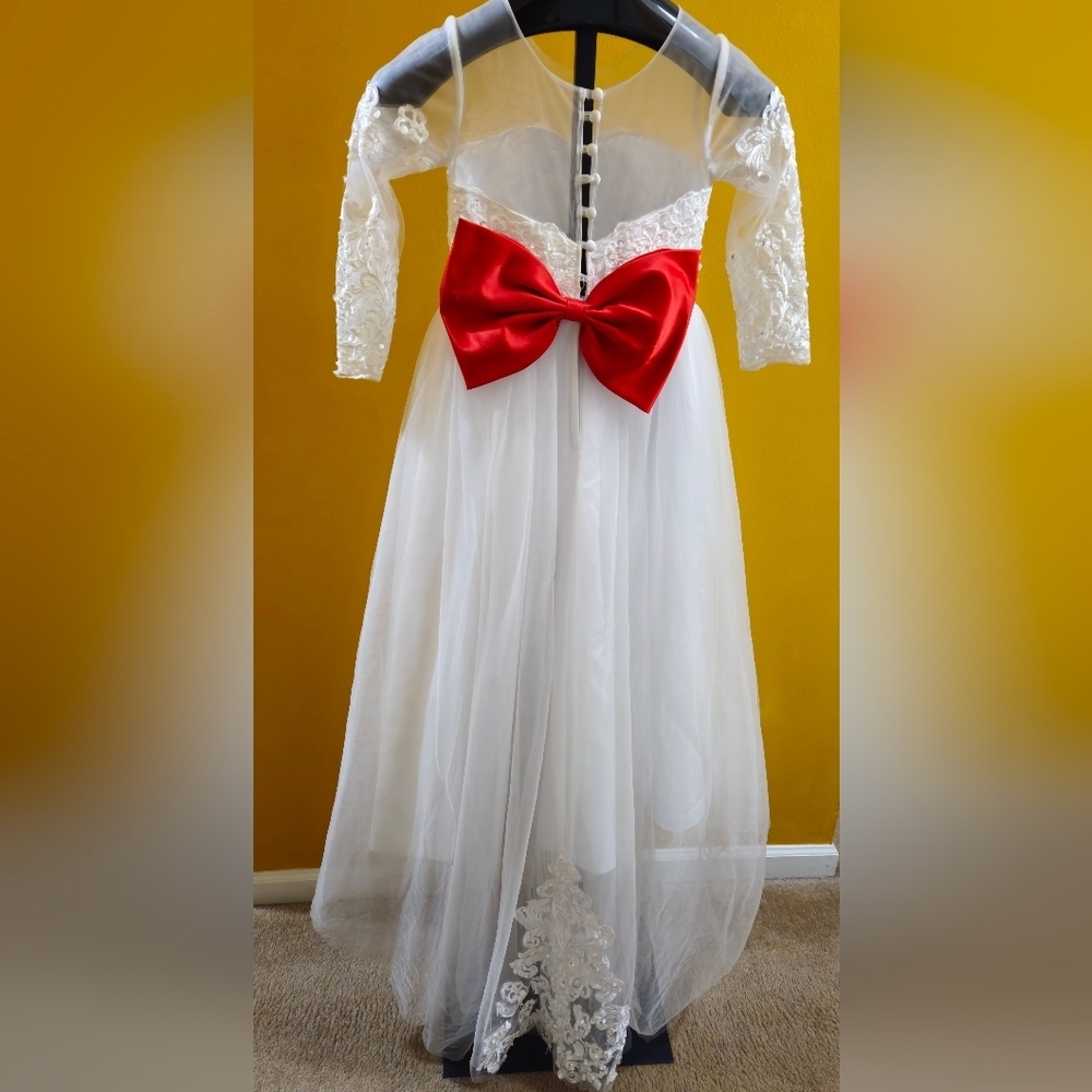 Unbranded White Beaded Tulle First Communion/JR Bridemaid/Formal Dress w/Train